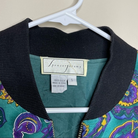 Spenser Jeremy Vintage Paisley Print Silk Full Zip Up Bomber Jacket - Picture 2 of 6